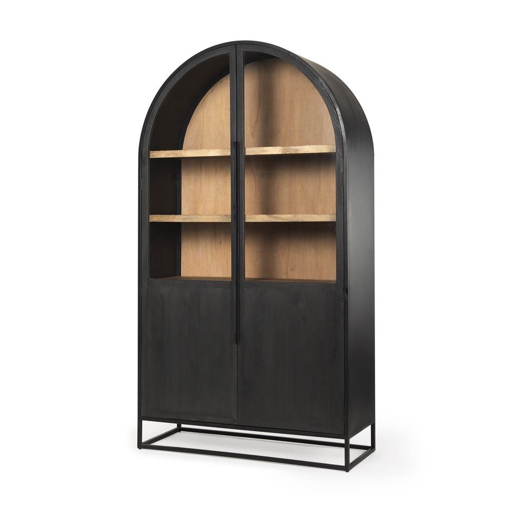 Cabinets & Curios Garrick Black & Brown Wood | Black Metal Display Cabinet
