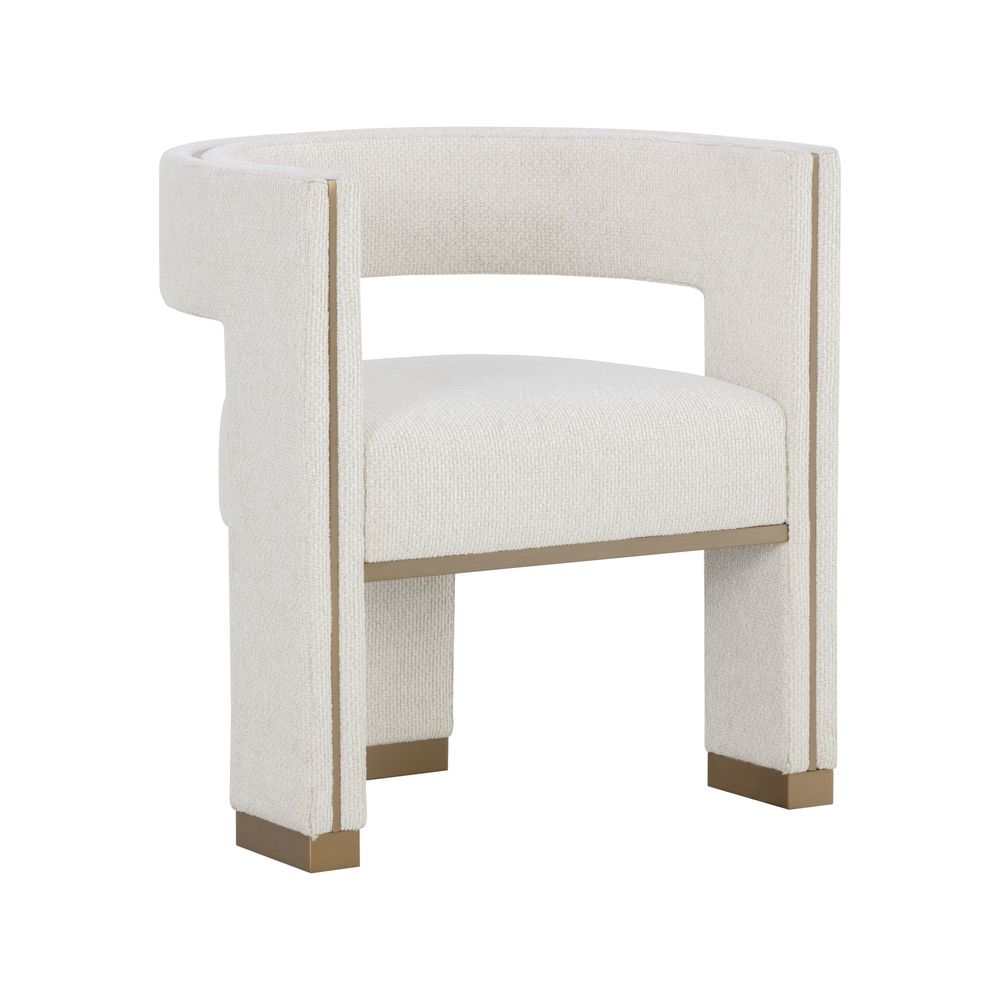 Additional view of Adamina Dining Armchair in off-white and cream, featuring fixed continuous arms.