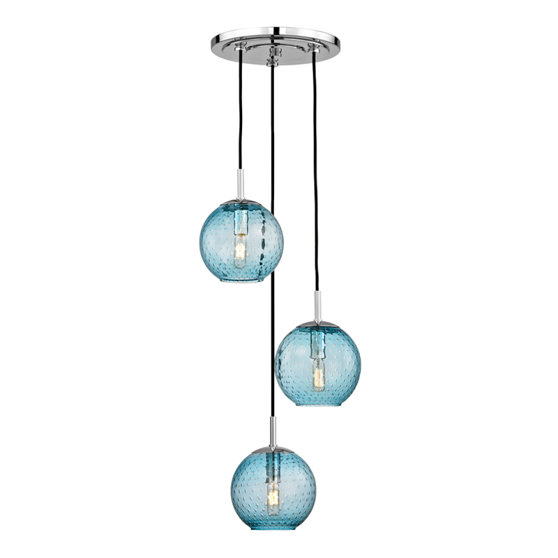 Rousseau 3 Light Pendant With Blue Glass-Hudson Valley-HVL-2033-PC-BL-PendantsPolished Chrome-2-France and Son
