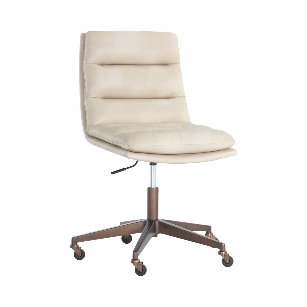 Stinson Office Chair, shown in cream and beige with vegan leather, metal, and a swivel base.