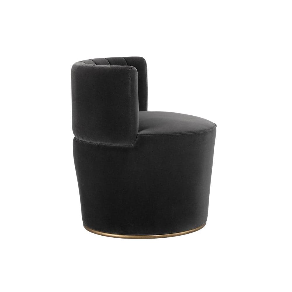 Additional view of August Chair in black and antique brass, featuring plush upholstery finish and a swivel base.
