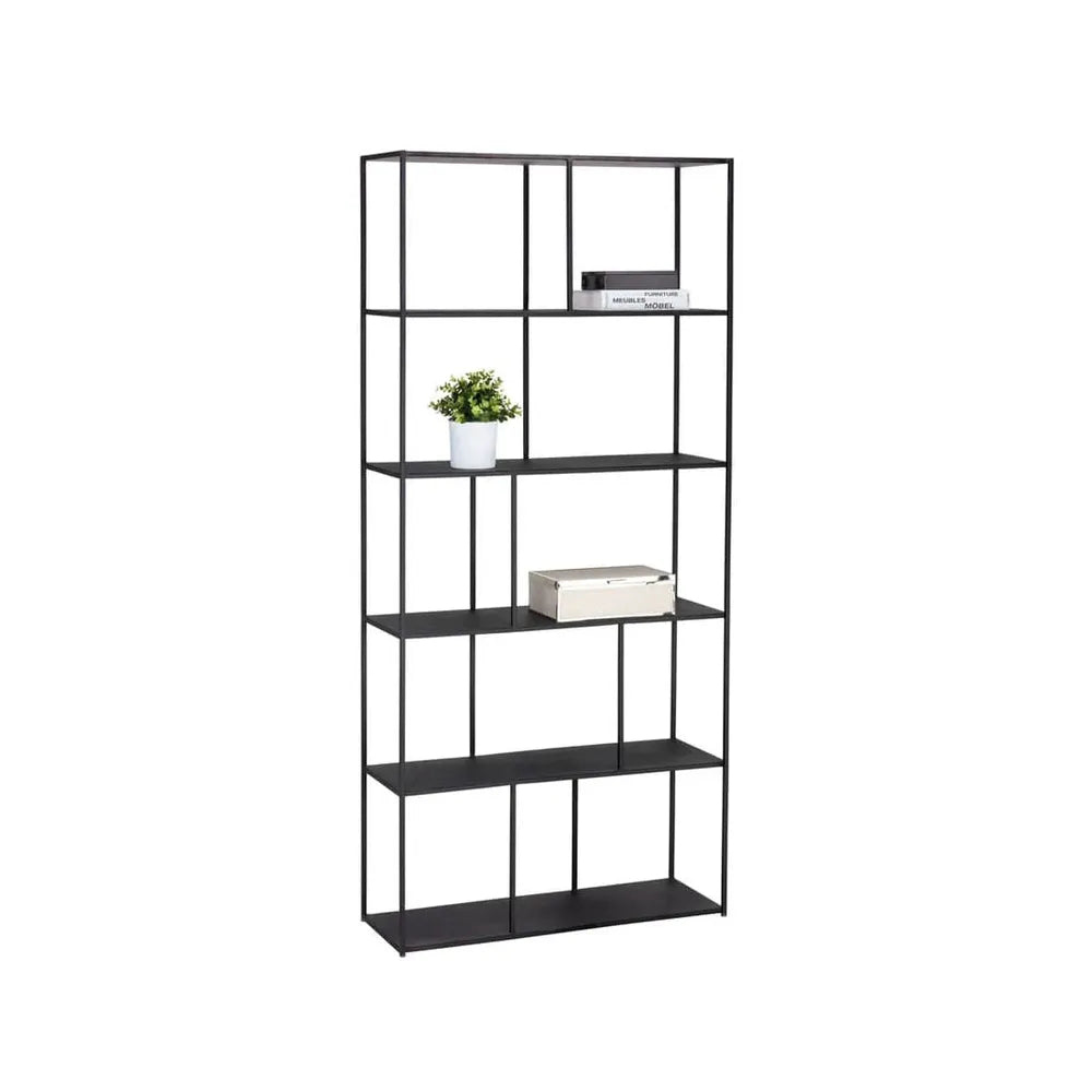 Eiffel Bookcase Tall-Large, shown in black with metal, wood, and open multi-tier shelving.