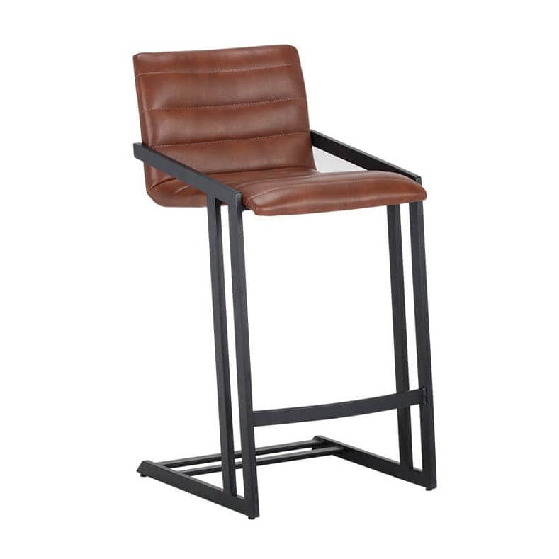 Alternate view of Webber Counter Stool, featuring leather, metal, and fixed arms.