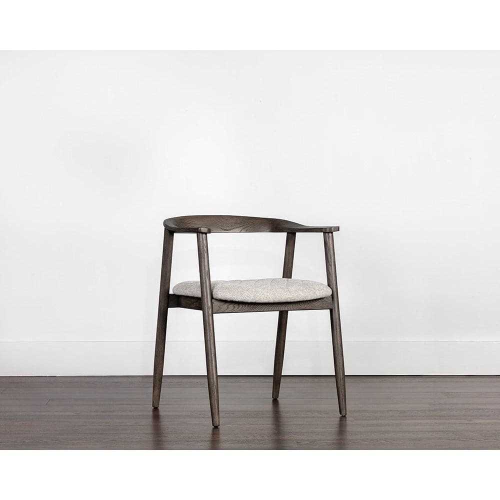 Additional view of Jeremy Dining Armchair in dark brown and light oak, featuring matte finish and integrated armrests.