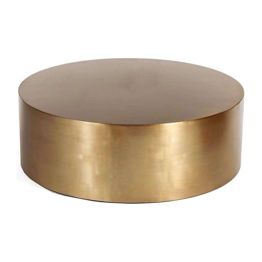 Modern Reproduction Brass Drum Coffee Table - Round Inspired by Milo Baughman