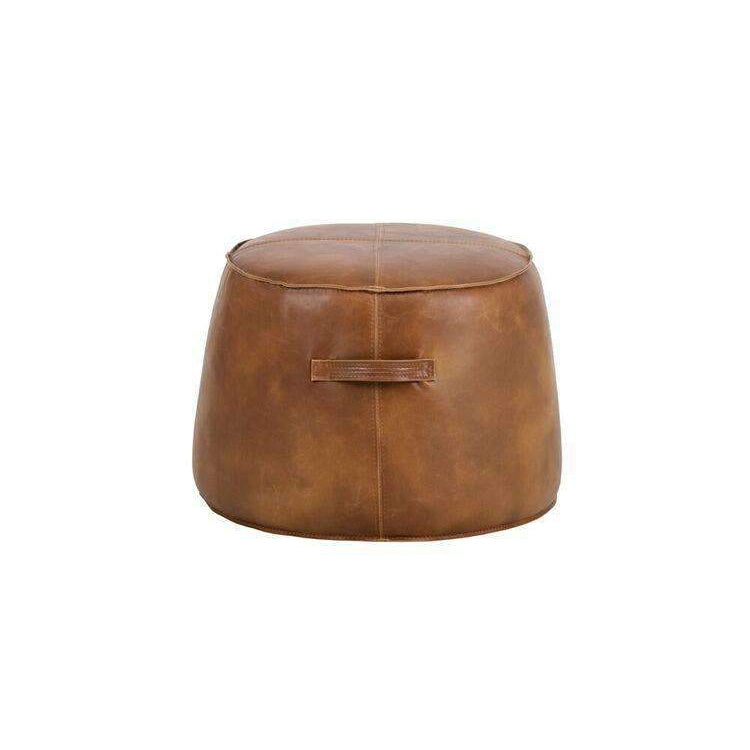 Mitchell Ottoman, shown in tan and cognac brown with vegan leather and side carry handle.
