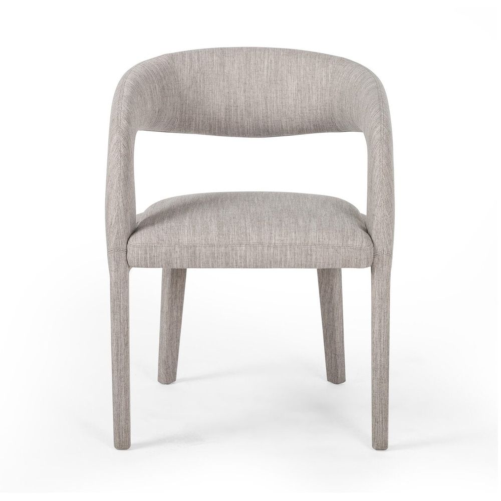 Hayes Dining Chair, shown in light gray and greige with fabric upholstery and textile-wrapped frame.