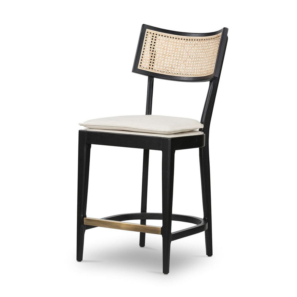 Additional view of Talitha Counter Stool in black and natural cane, featuring upholstered cushion and a counter-height seat.