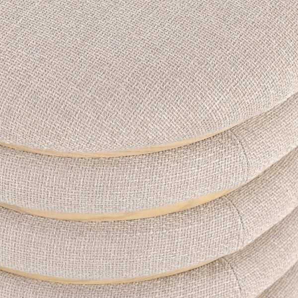 Additional view of Astra Ottoman in taupe and beige, featuring woven upholstery finish and upholstered seat cushion.
