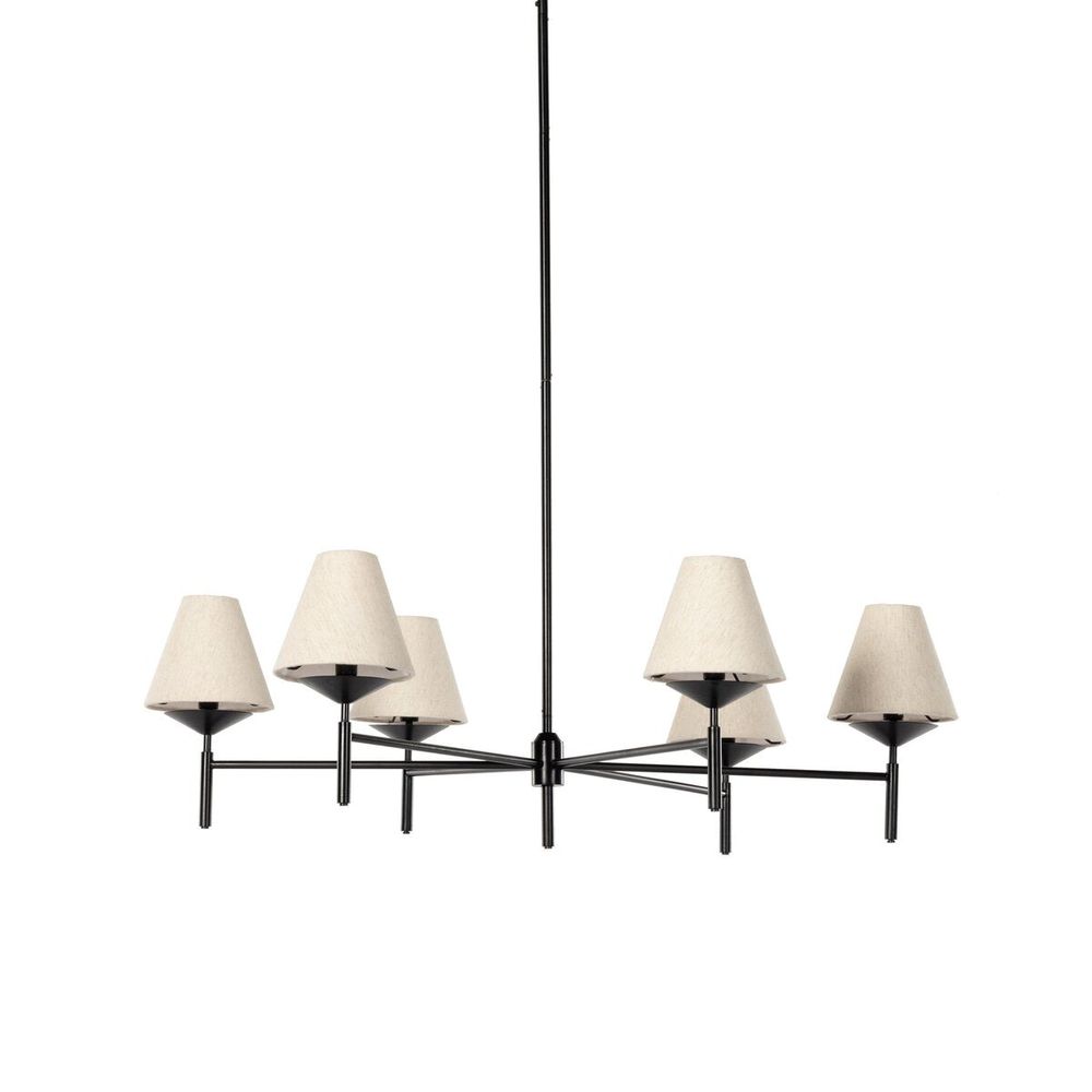 Maddie Chandelier, shown in black and ivory with metal, fabric, and ceiling-hung pendant stem.