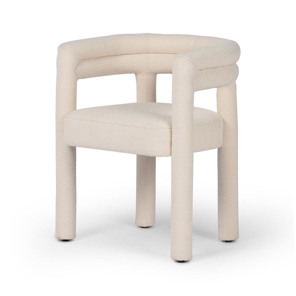 Additional view of Tacova Dining Chair in cream and off-white, featuring fixed continuous arms.