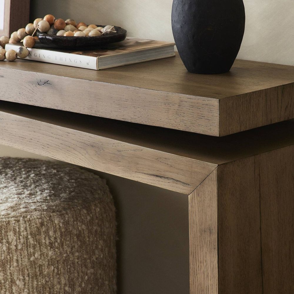 Additional view of Matthes Console Table, featuring matte finish, wood, oak, and a open rectangular base frame.