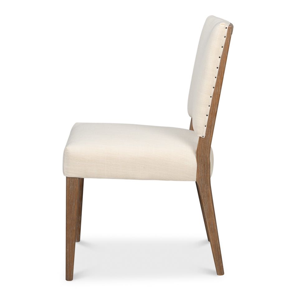 Additional view of Bauhaus Side Chair in cream and medium brown, featuring textured woven upholstery and armless.