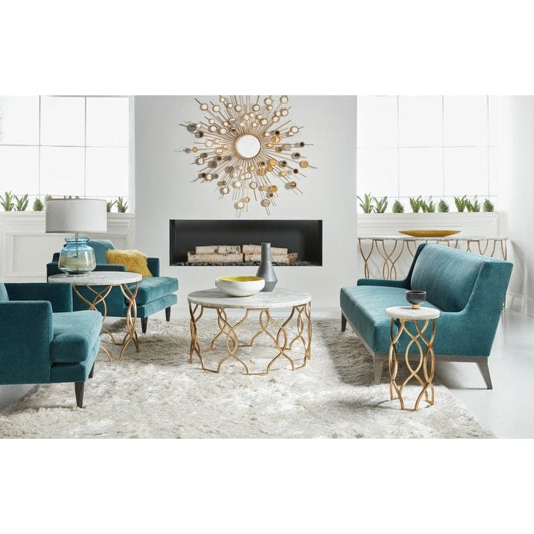Additional view of Cleo Round Lamp Table, featuring polished stone finish, marble, metal, and round freestanding tabletop.