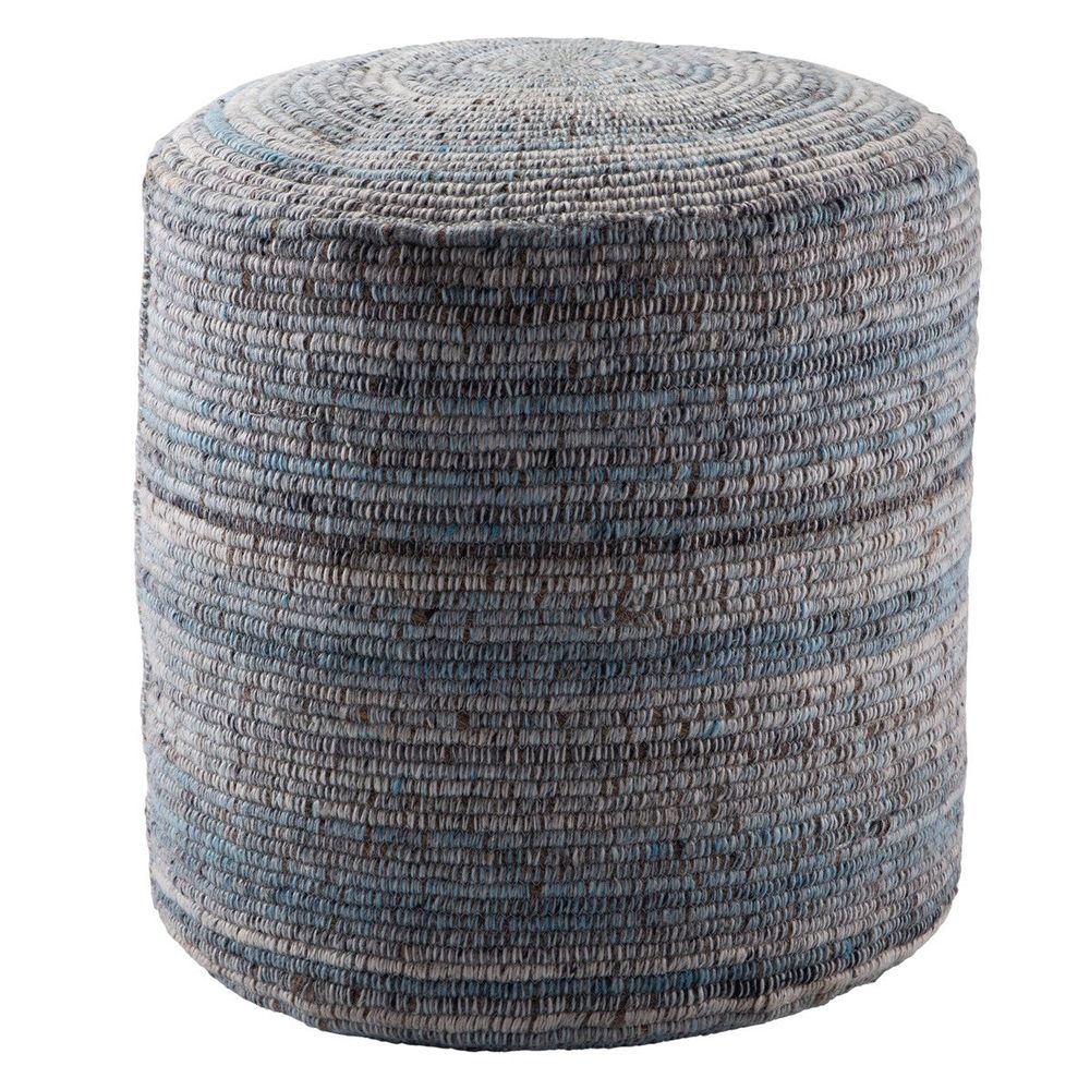 Poufs Valor Striped Light Blue/ Gray Cylinder Pouf