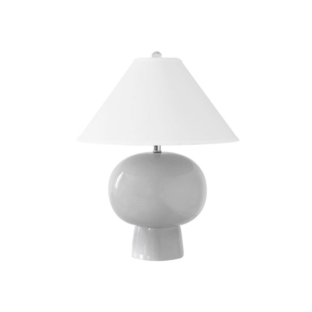 Table Lamps Annie - Bulb Shape Ceramic Table Lamp With White Linen Coolie Shade In Light Grey