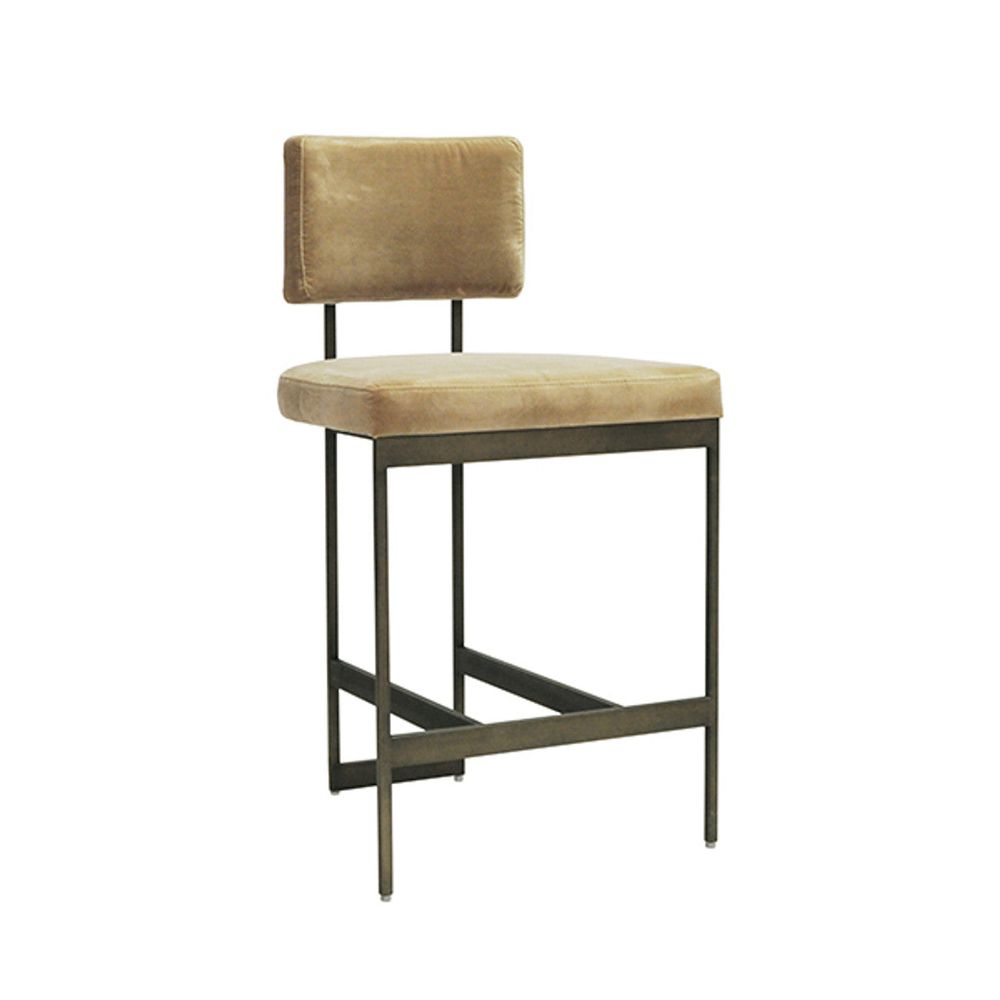 Baylor Counter Stool With Bronze Base In Caramel Velvet, shown in caramel and bronze with velvet and metal.