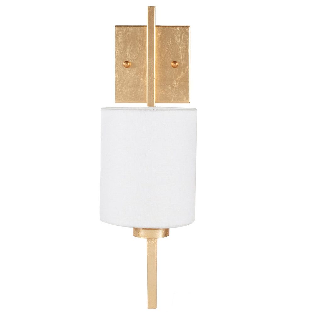 Wall Lighting Beckham - Gold Lf Hook Sconce With White Linen Shade