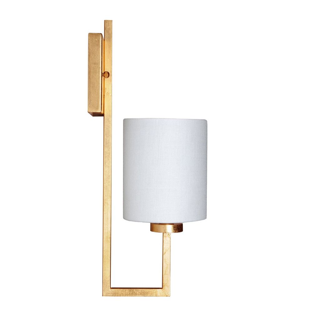 Wall Lighting Beckham - Gold Lf Hook Sconce With White Linen Shade