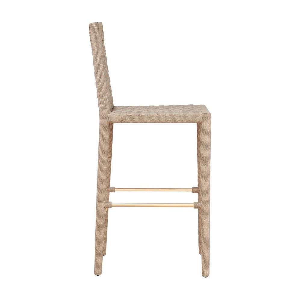 Bar & Counter Stools Burbank - Natural Rope Basketweave Pattern Bar Stool With Antique Brass Stretcher