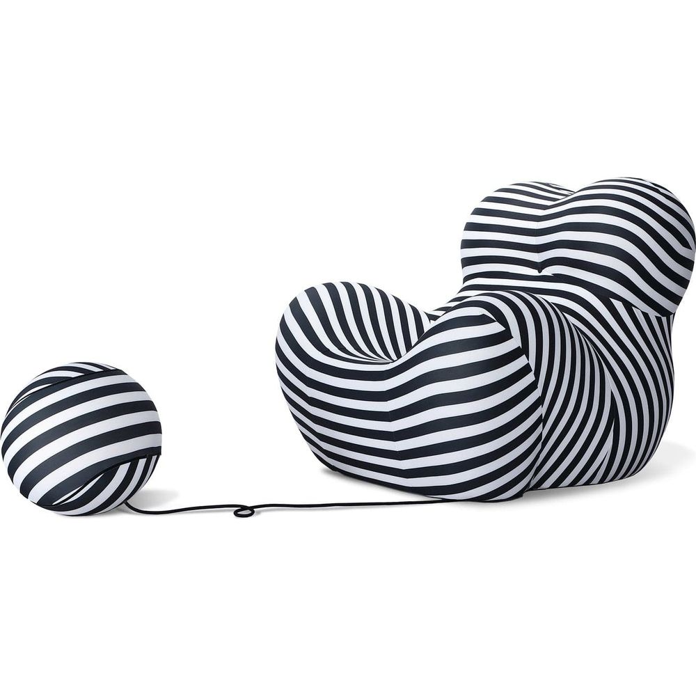Striped Up Chair with Tethered Ball Ottoman-France & Son-FB8011BLKWHT-Lounge Chairs-1-France and Son