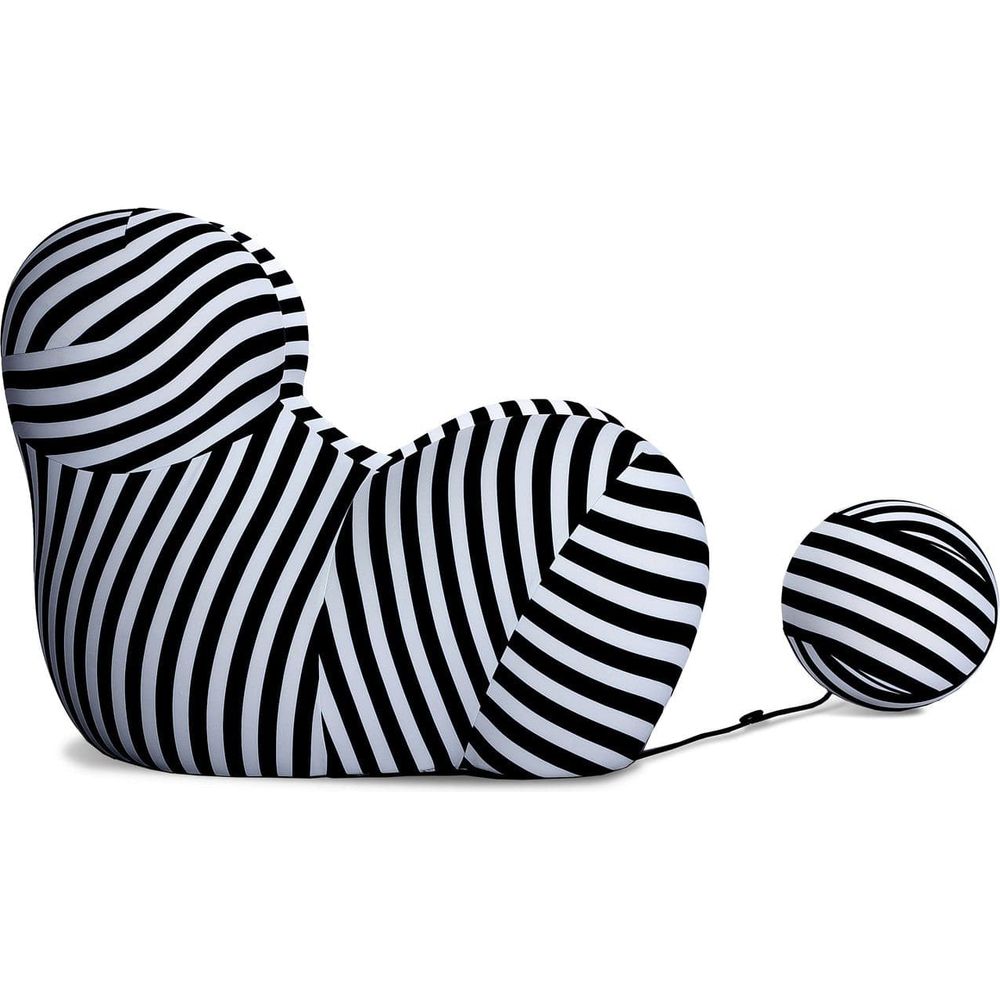 Striped Up Chair with Tethered Ball Ottoman-France & Son-FB8011BLKWHT-Lounge Chairs-3-France and Son
