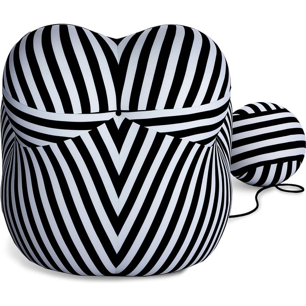 Striped Up Chair with Tethered Ball Ottoman-France & Son-FB8011BLKWHT-Lounge Chairs-4-France and Son
