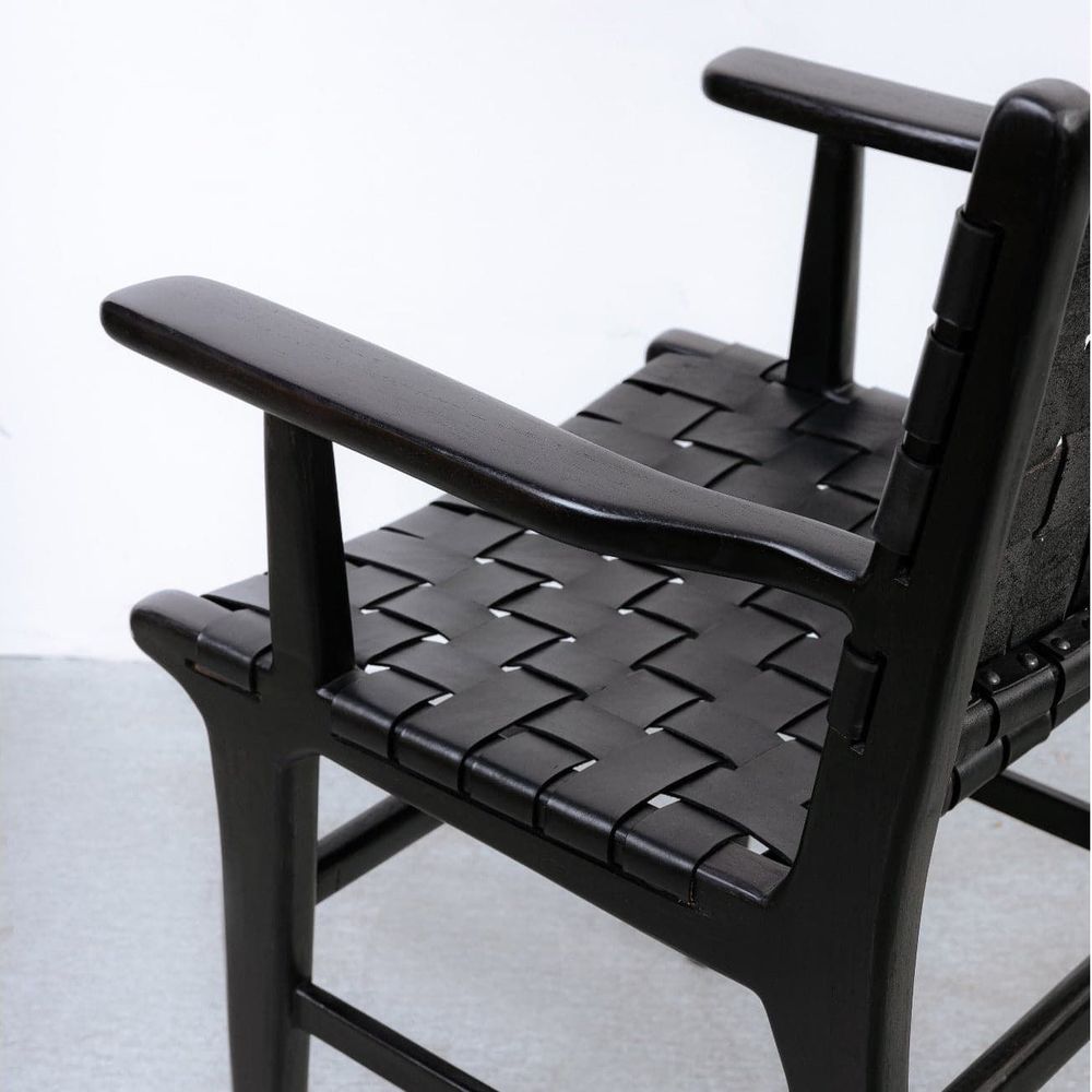 Cahyo Woven Leather Dining Armchair-France & Son-FL1016DBRN-Dining ChairsBrown-9-France and Son