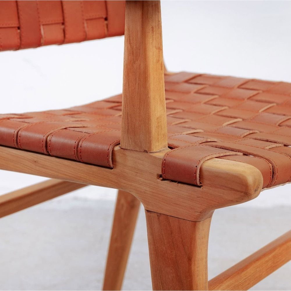 Cahyo Woven Leather Dining Armchair-France & Son-FL1016DBRN-Dining ChairsBrown-3-France and Son
