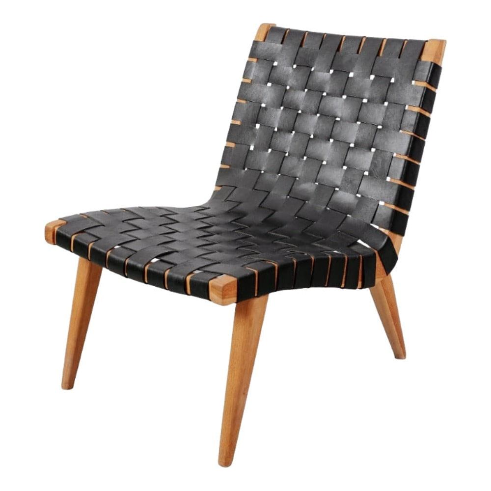 Risom Leather Lounge Chair-France & Son-FL1060BLK-Lounge ChairsBlack-6-France and Son