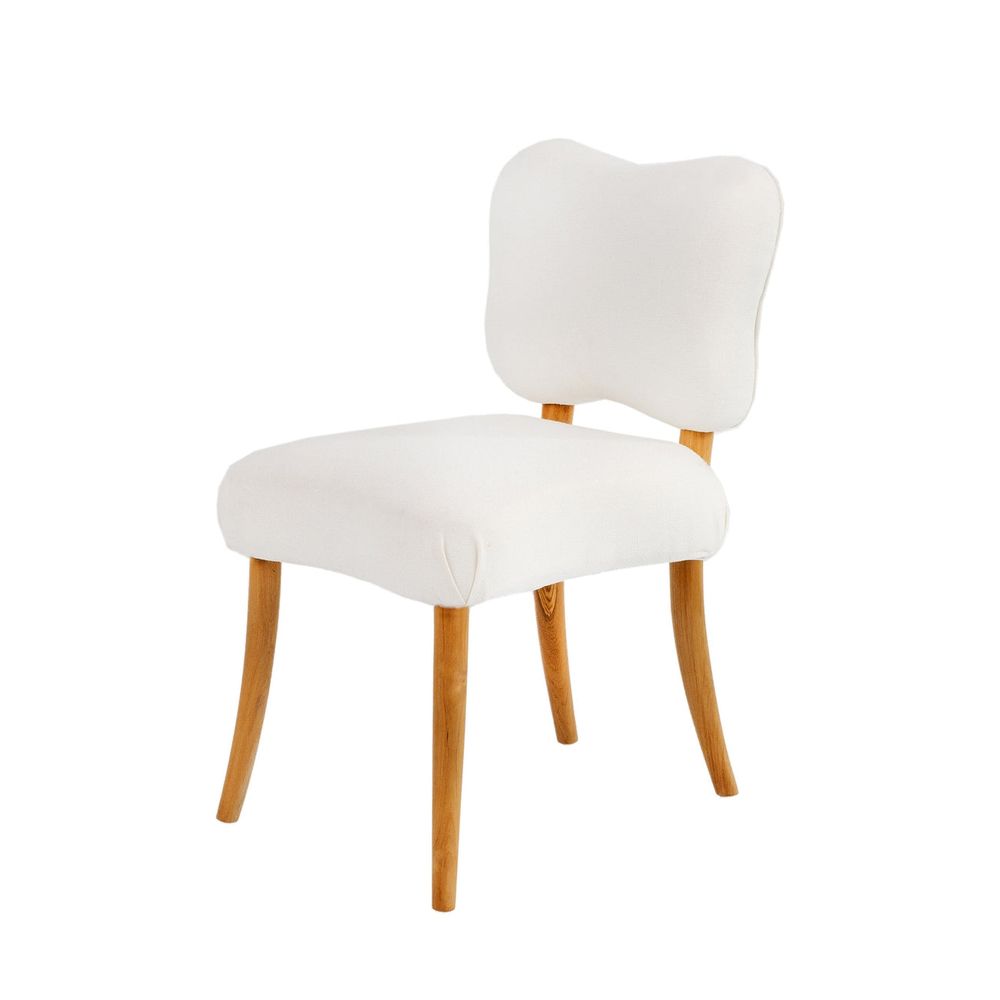 Additional view of Charlotte Dining Chair in off-white and natural light wood, featuring armless open sides.