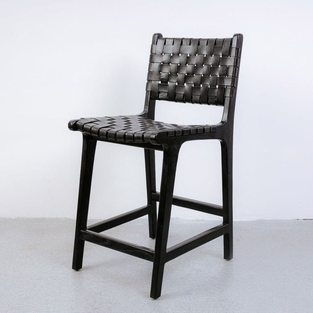 Cahyo Woven Leather Counter Stool-France & Son-FL1136BLK-Bar StoolsBlack-1-France and Son