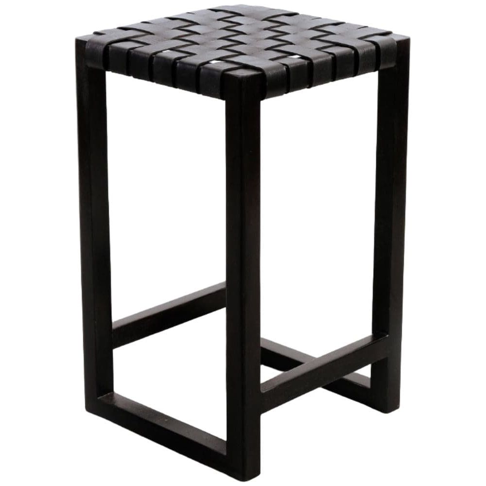 Cahyo Woven Leather Square Counter Stool-France & Son-FL1138BLK-Bar StoolsBlack-1-France and Son
