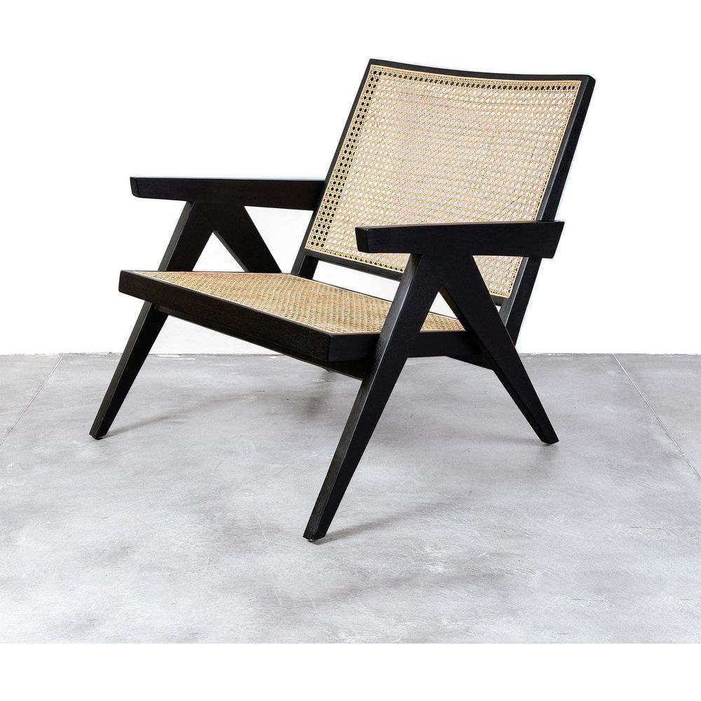 Jeanneret Lounge Chair with Arms - Natural Acacia-France & Son-FL1317BLK-Lounge ChairsBlack-8-France and Son