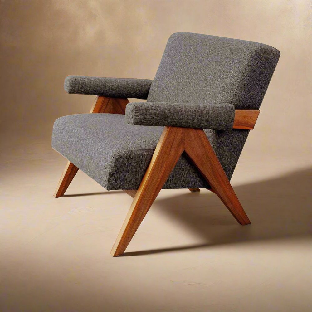 Jeanneret Upholstered Lounge Chair-France & Son-FL1322GREY-Lounge ChairsGrey Fabric-17-France and Son
