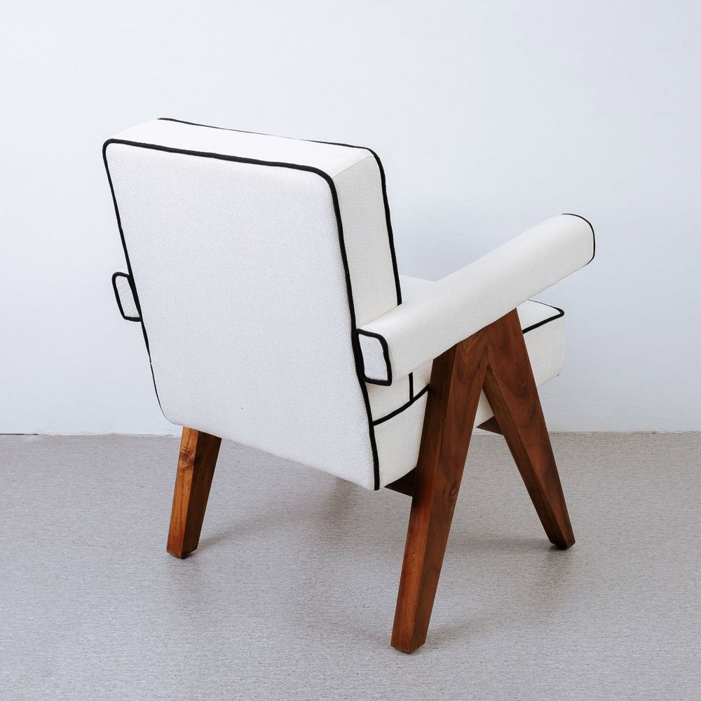 Jeanneret Accent Armchair - Upholstered w/ Piping-France & Son-FL1324BGEPIP-Dining ChairsSingle-5-France and Son