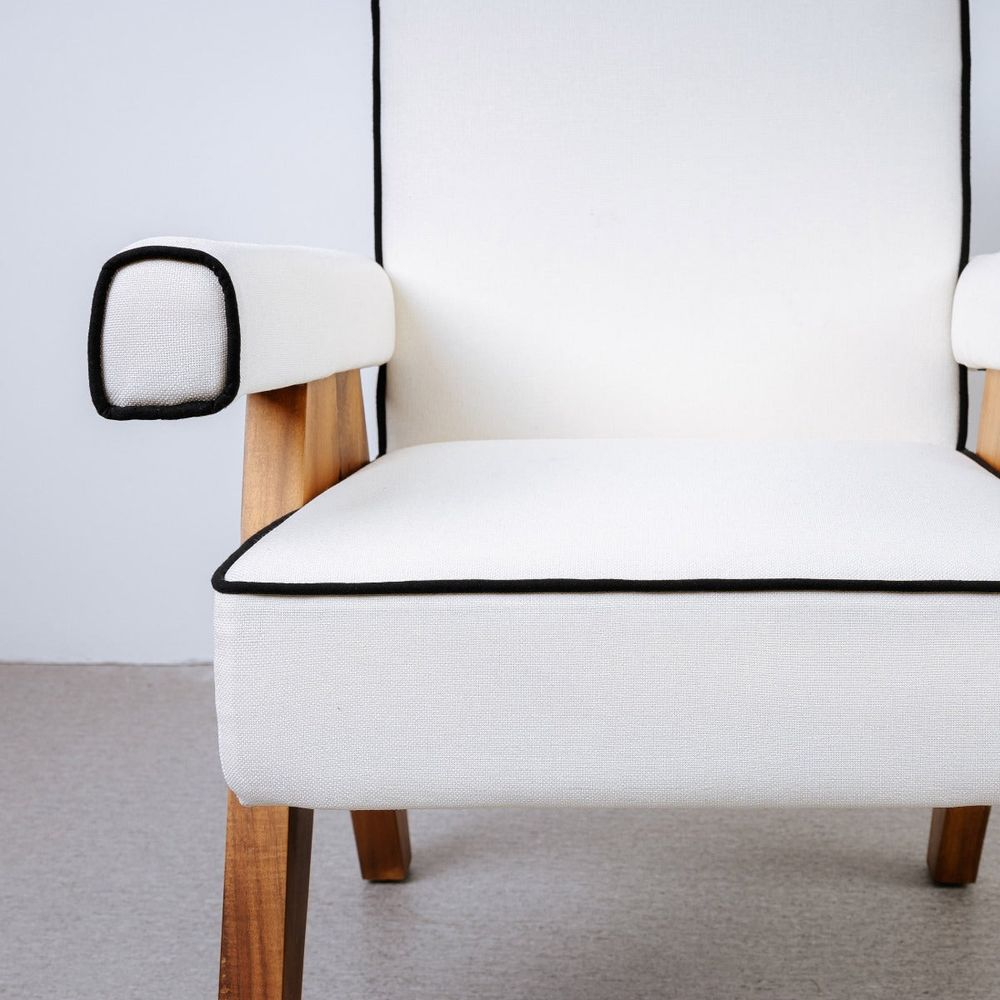 Jeanneret Accent Armchair - Upholstered w/ Piping-France & Son-FL1324BGEPIP-Dining ChairsSingle-4-France and Son