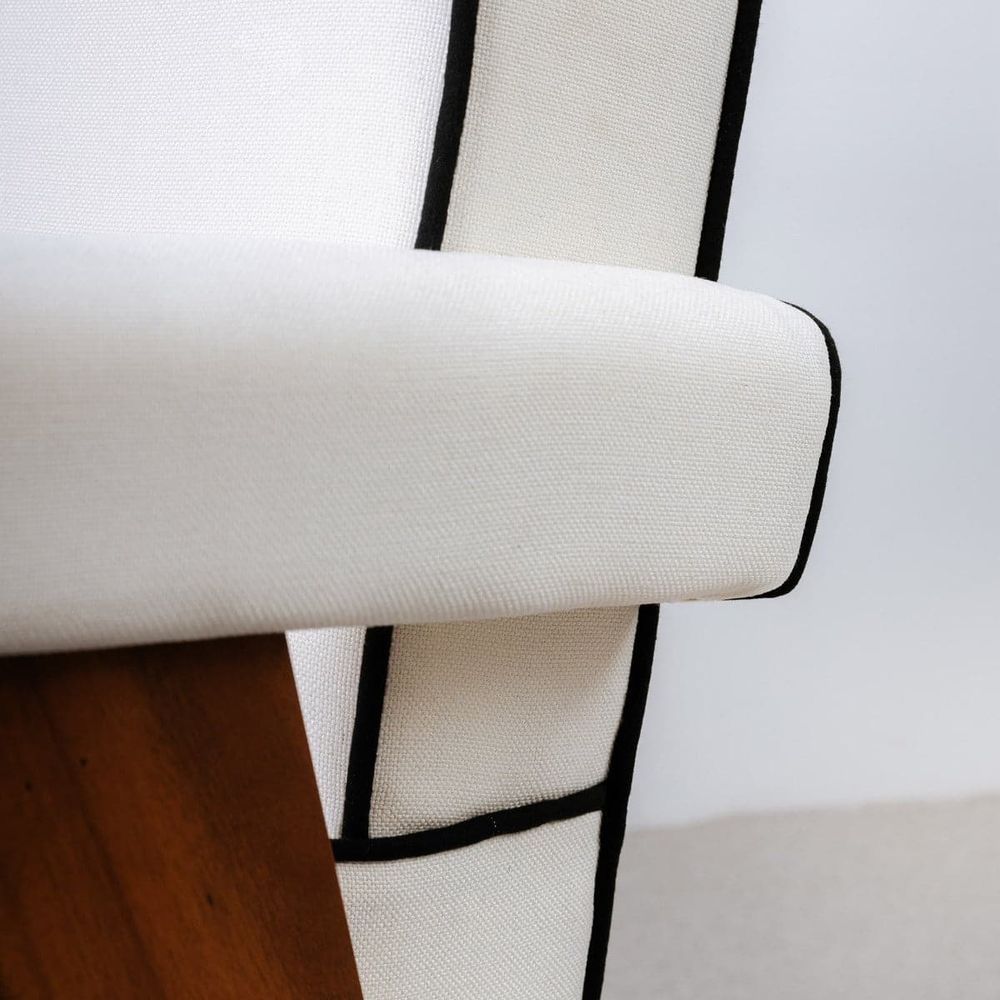 Jeanneret Accent Armchair - Upholstered w/ Piping-France & Son-FL1324BGEPIP-Dining ChairsSingle-3-France and Son
