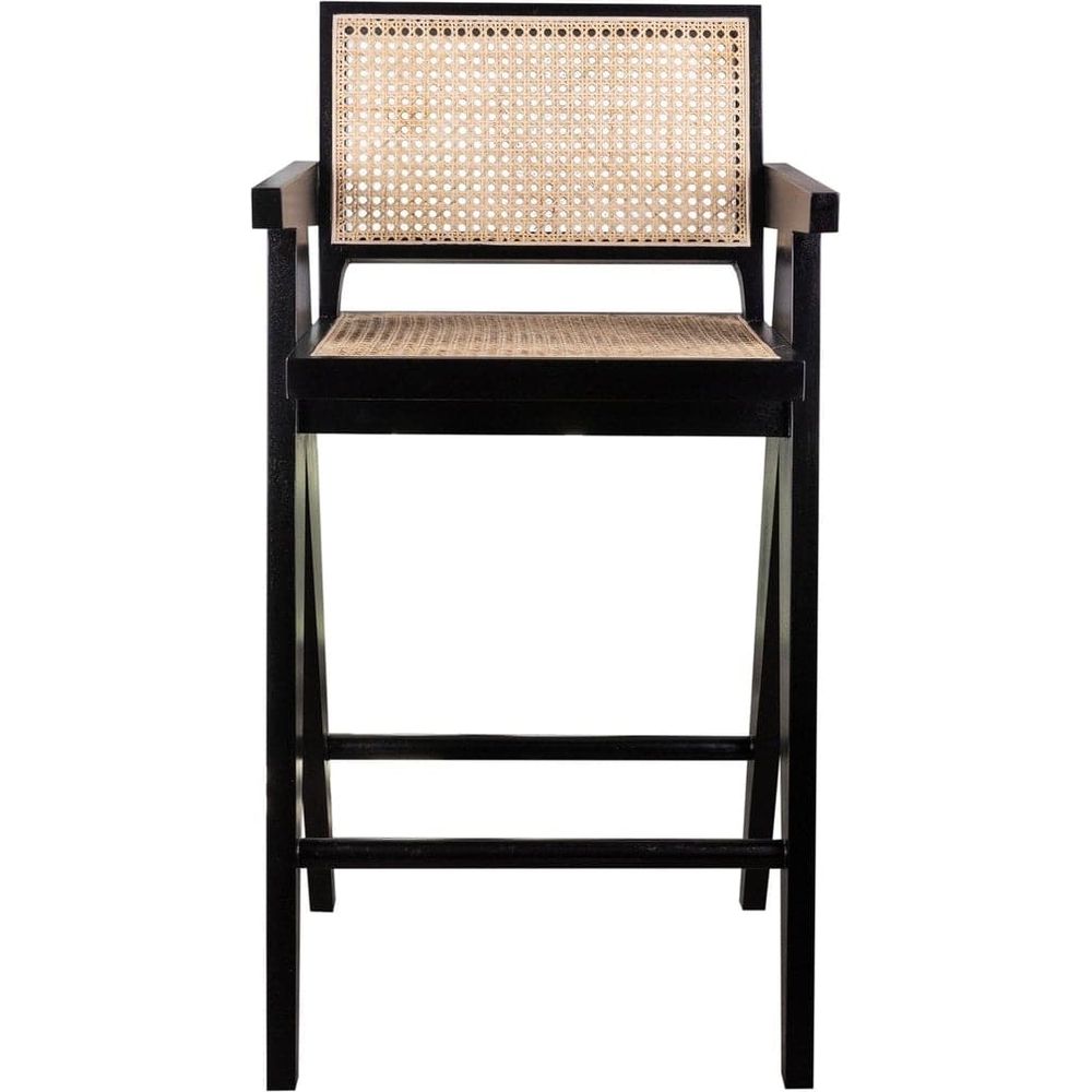 Jeanneret Barstool With Arms Hand Caned Seat and Back-France & Son-FL1325BLK-Bar StoolsBar Stool - Black-8-France and Son
