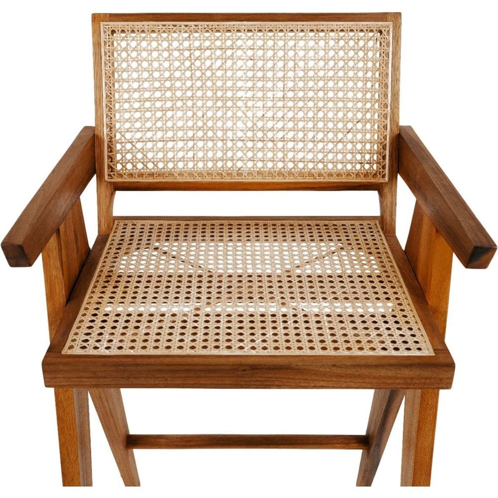 Jeanneret Barstool With Arms Hand Caned Seat and Back-France & Son-FL1325NTRL-Bar StoolsBar Stool-5-France and Son