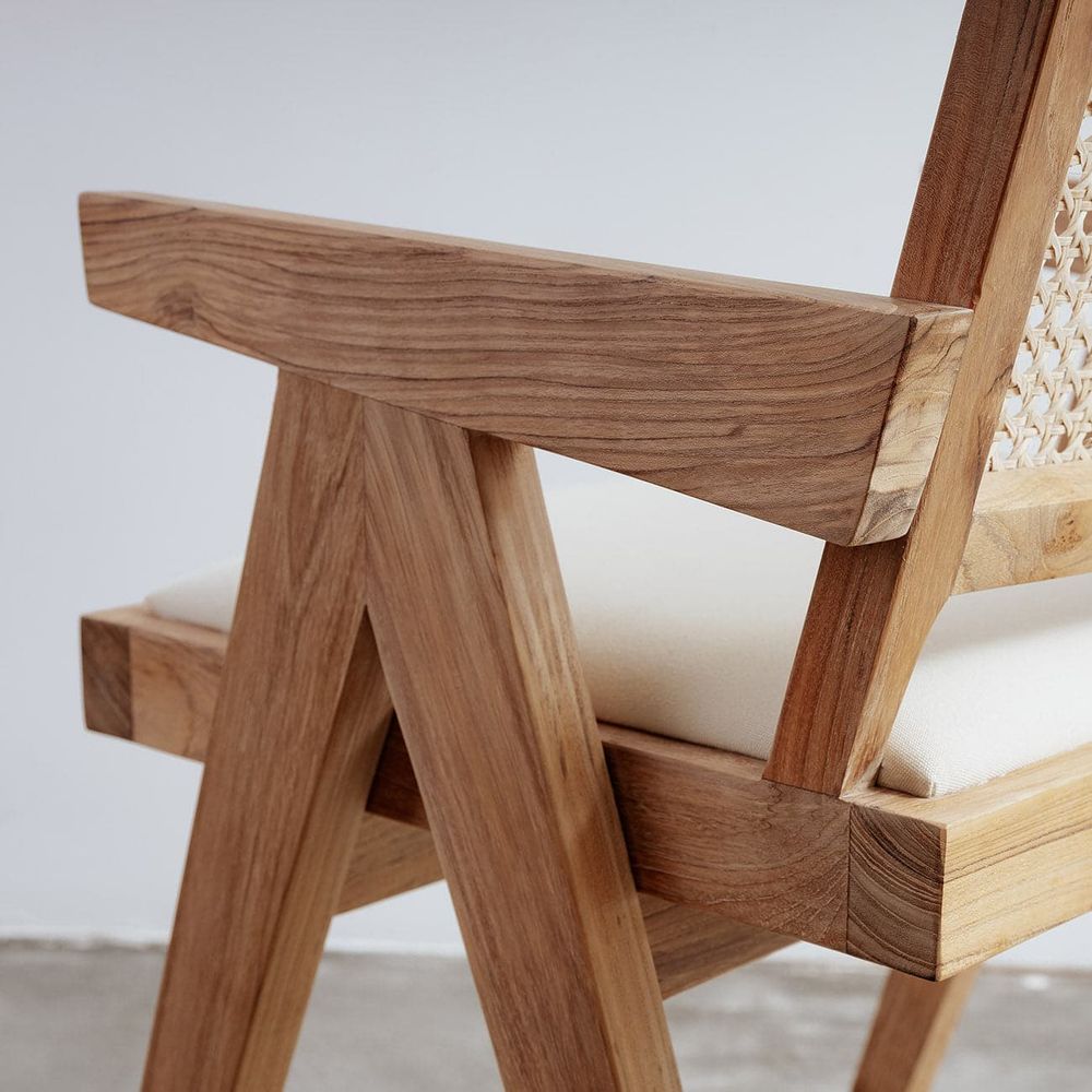 Pierre Jeanneret Dining Armchair with Seat Pad-France & Son-FL1336NTRL-Dining ChairsNatural Teak-Single-8-France and Son