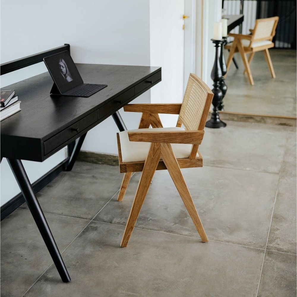 Pierre Jeanneret Dining Armchair with Seat Pad-France & Son-FL1336NTRL-Dining ChairsNatural Teak-Single-6-France and Son