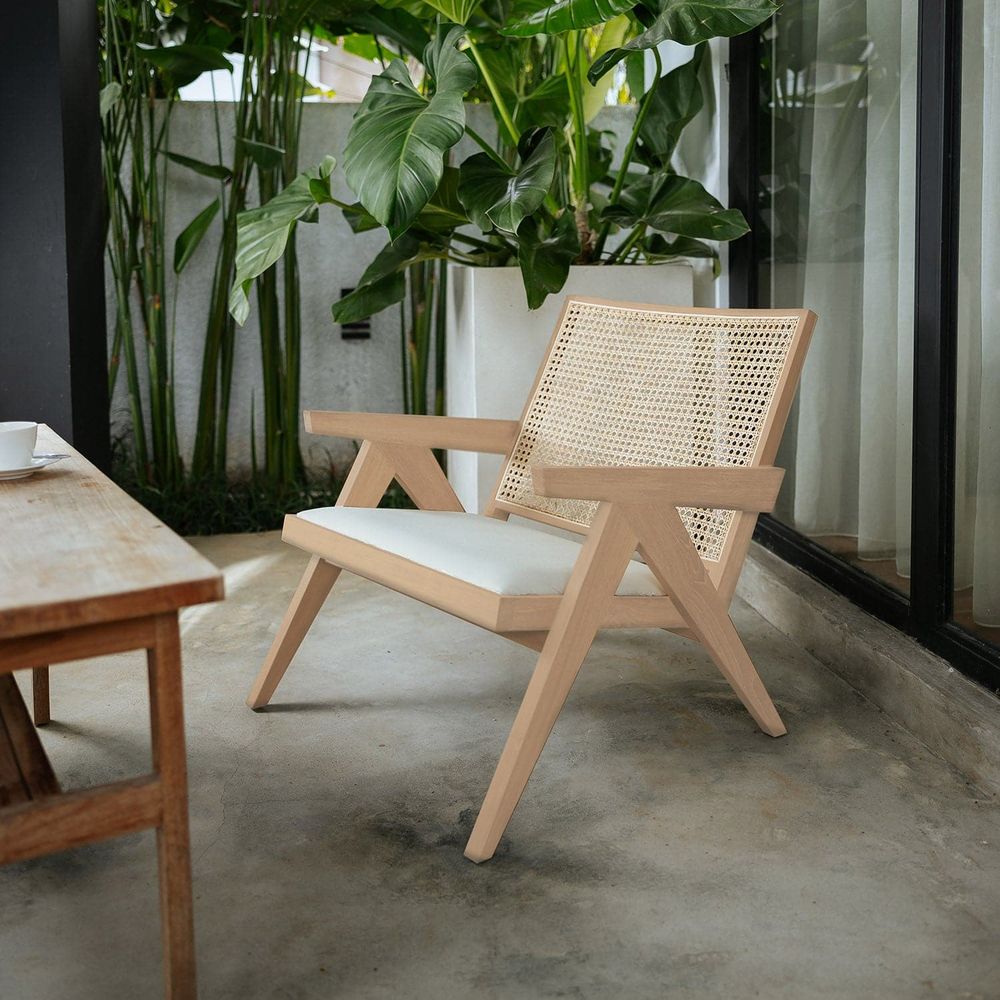 Jeanneret Teak Lounge Chair with Seat Pad-France & Son-FL1337-Lounge ChairsWhitewashed-2-France and Son