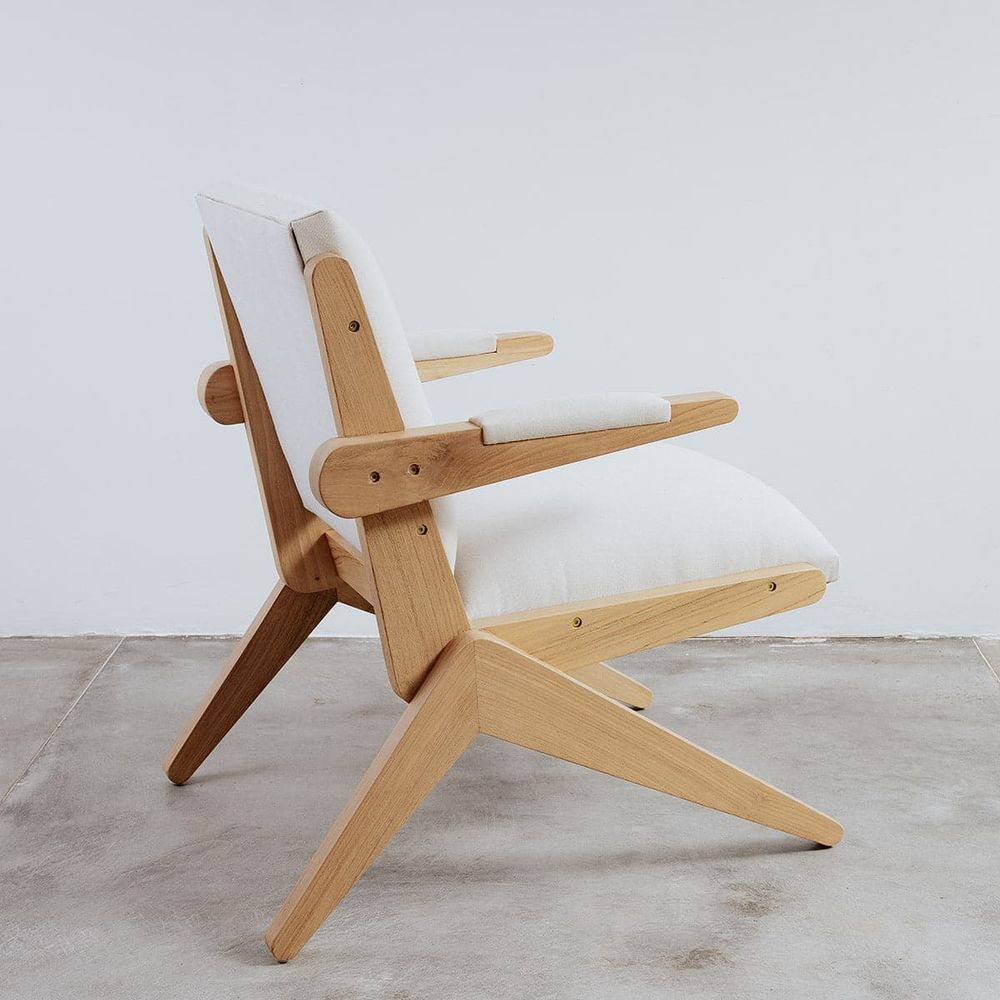 Jeanneret Compass Chair with Off-White Fabric-France & Son-FL1353-Lounge Chairs-3-France and Son