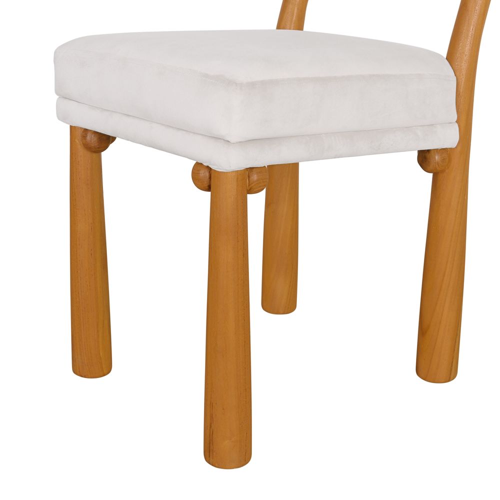 Lisa Acacia Dining Side Chair - Beige Velvet Upholstery