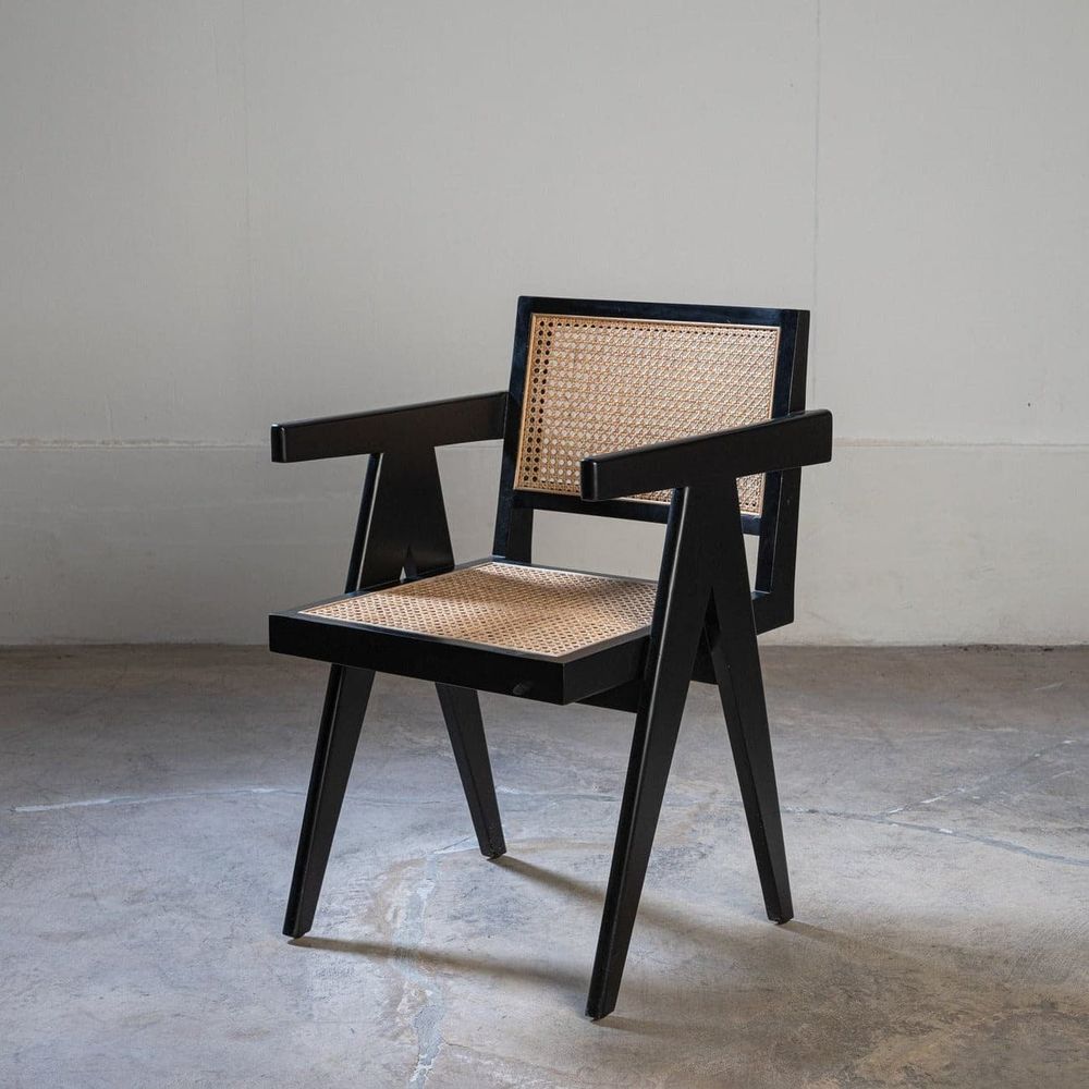 Mid Century Hand Cane Jeanneret Armchair Type 1-France & Son-FL1396BLK-Dining ChairsBlack-Single-5-France and Son