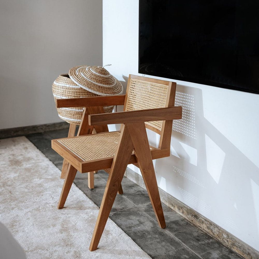 Mid Century Hand Cane Jeanneret Armchair Type 1-France & Son-FL1396NTRL-Dining ChairsNatural Teak-Single-10-France and Son