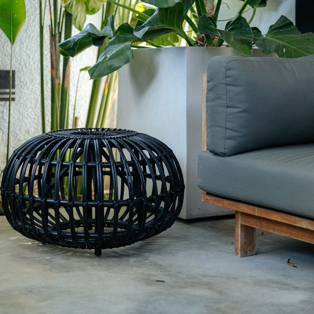 Keyan Rattan ottoman-France & Son-FL1431BLK-Coffee TablesBlack-4-France and Son