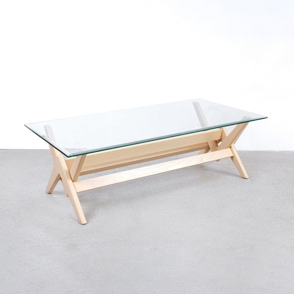 Jeanneret Coffee Table Type A - Rectangle Glass Top-France & Son-FL1485BASEC-IVORY-Coffee TablesIvory - 60"-8-France and Son
