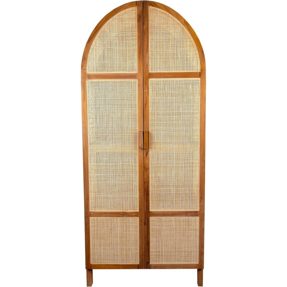 Lemari Teak and Cane Arched Armoire